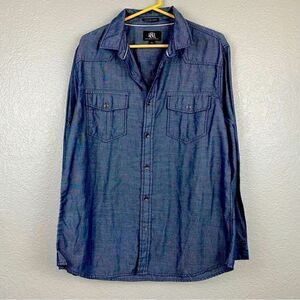 Rock & Republic Ladies Denim Dress Shirt, Long Sleeve Blue Size Large